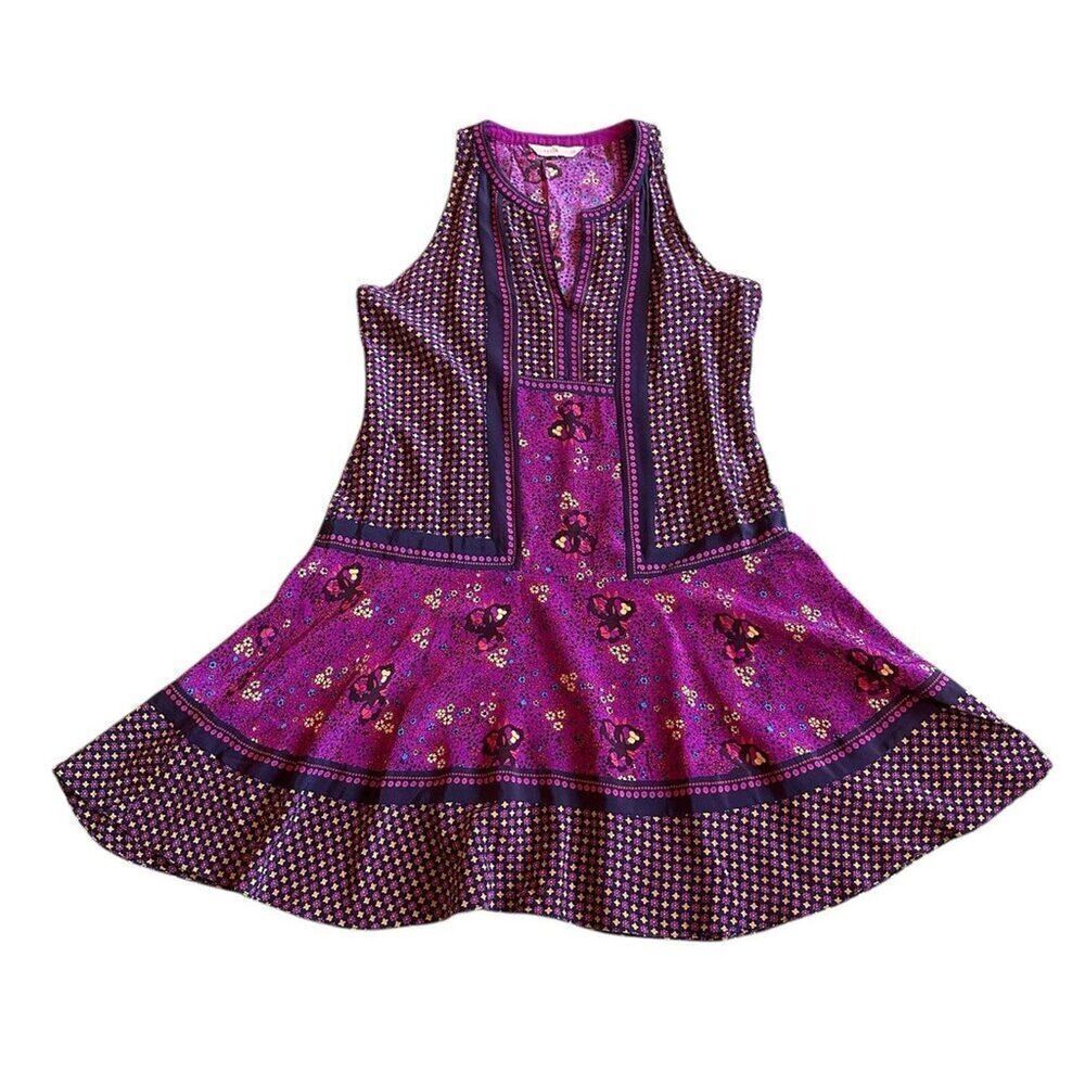 Rebecca Taylor 100% Silk Floral Print Dress Purple Fit N Flare Size 4 Women's